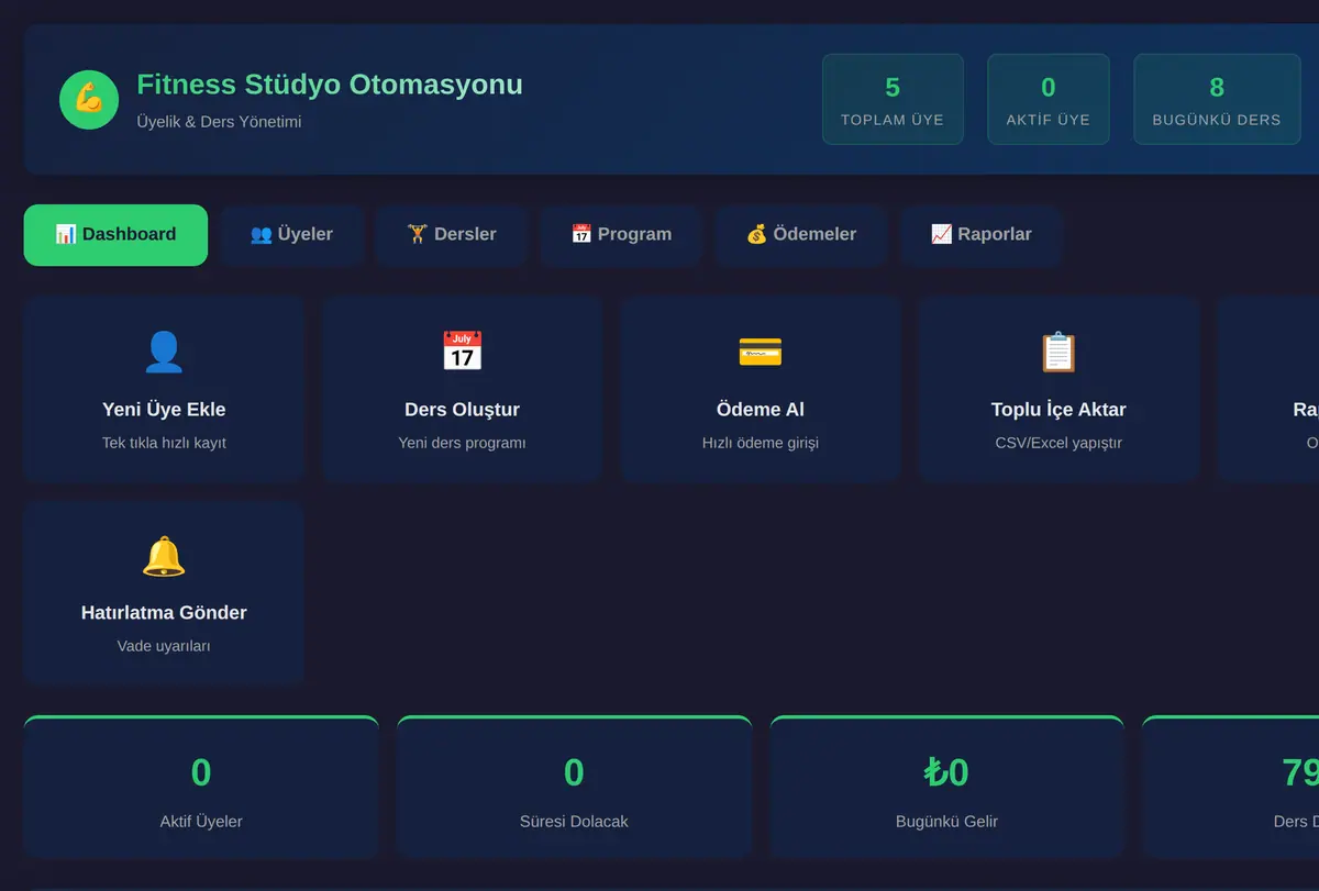 Fitness Stüdyo Otomasyonu: Üyelik & Ders Yönetimi ekran görüntüsü