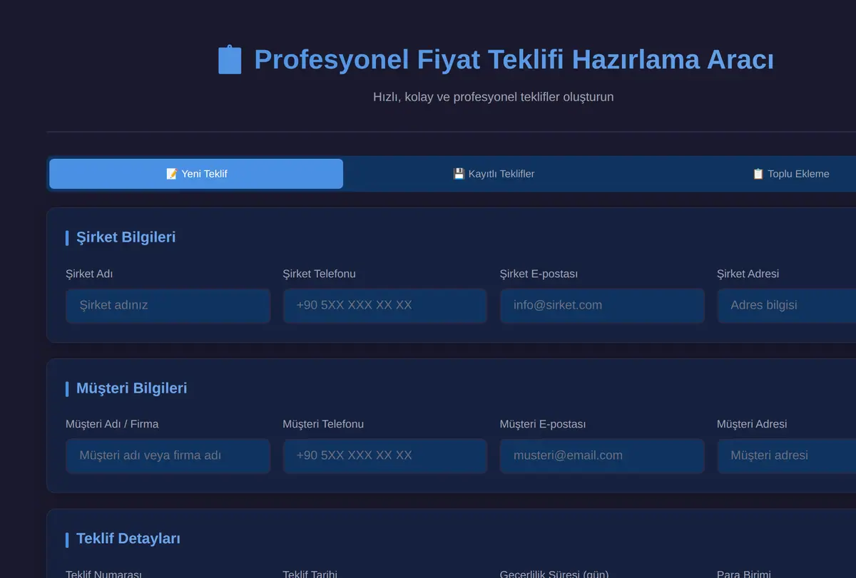 Profesyonel Fiyat Teklifi Hazırlama Aracı ekran görüntüsü
