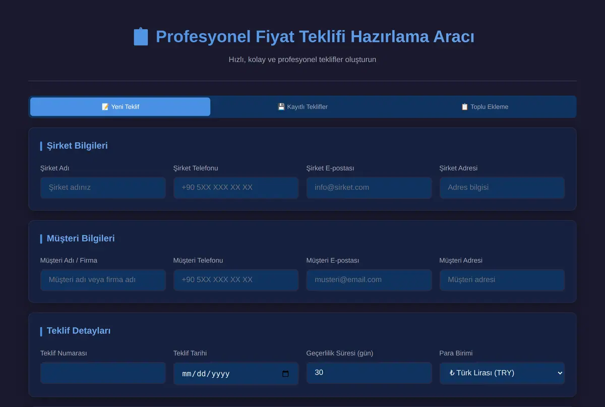 Profesyonel Fiyat Teklifi Hazırlama Aracı ekran görüntüsü 2