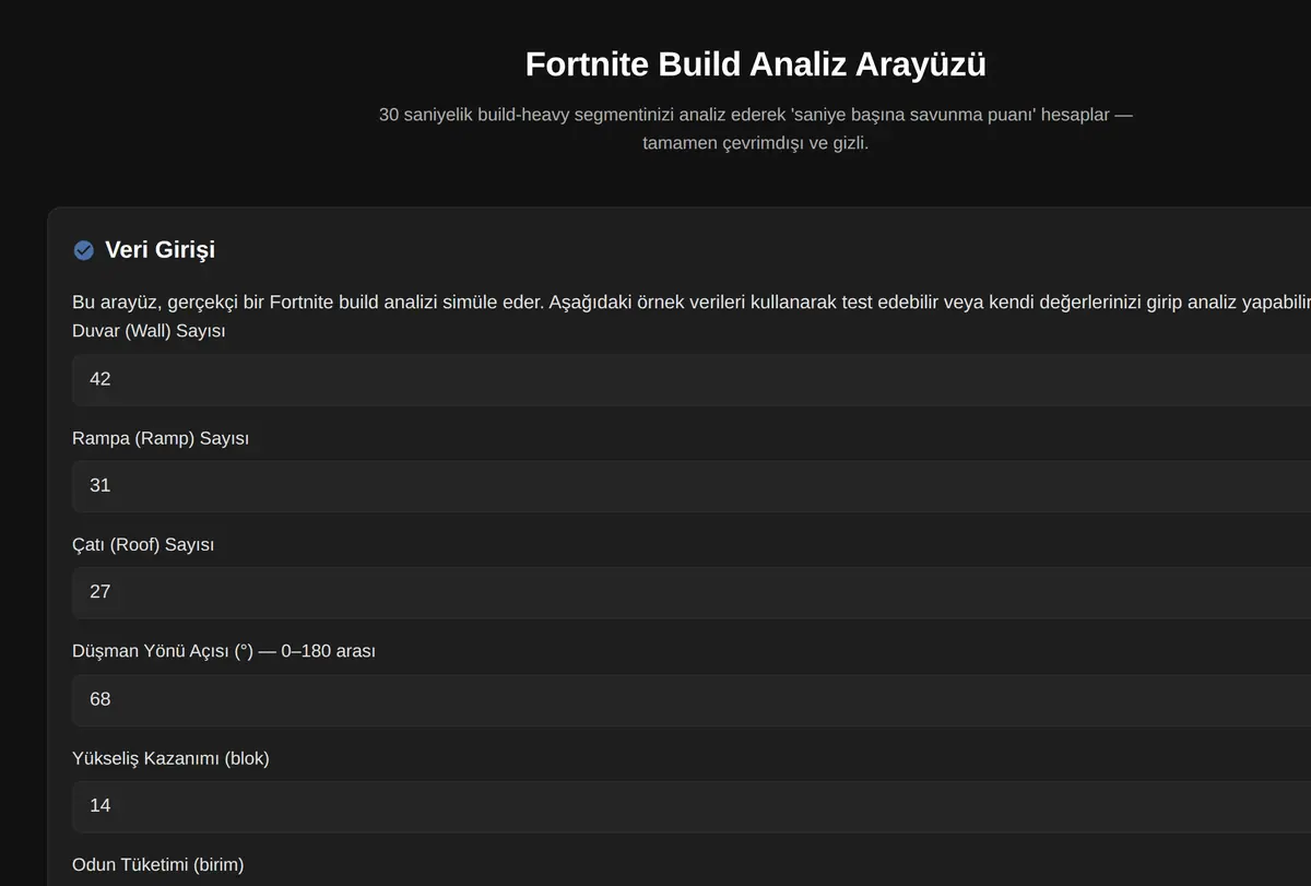 Fortnite Build Analiz Arayüzü ekran görüntüsü