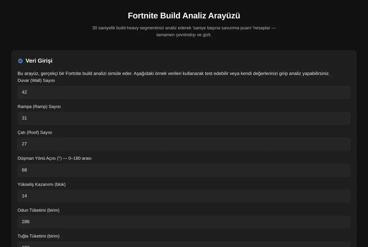Fortnite Build Analiz Arayüzü ekran görüntüsü 2
