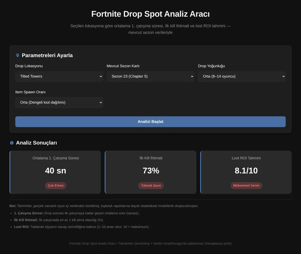 Fortnite Drop Spot Analiz Aracı ekran görüntüsü 3