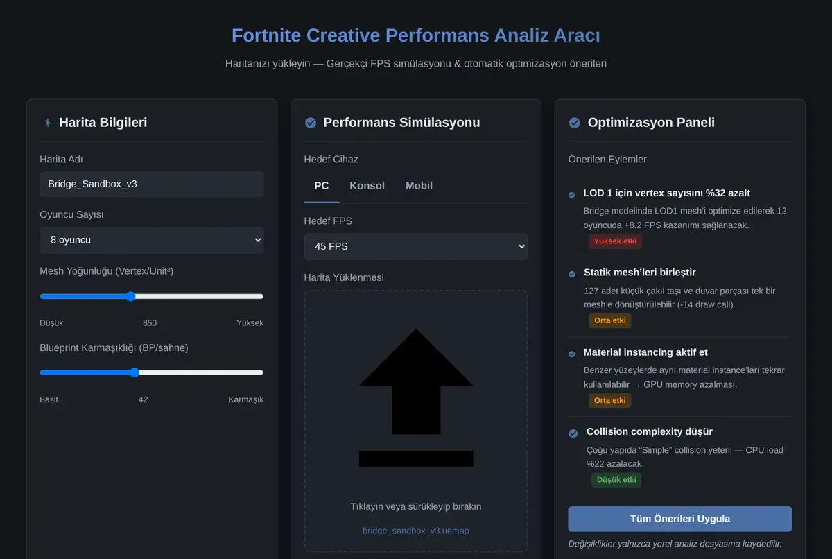 Fortnite Creative Performans Analiz Aracı ekran görüntüsü 2