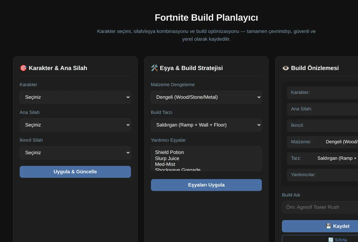 Fortnite Build Planlayıcı - Eşya & Karakter Opt ekran görüntüsü