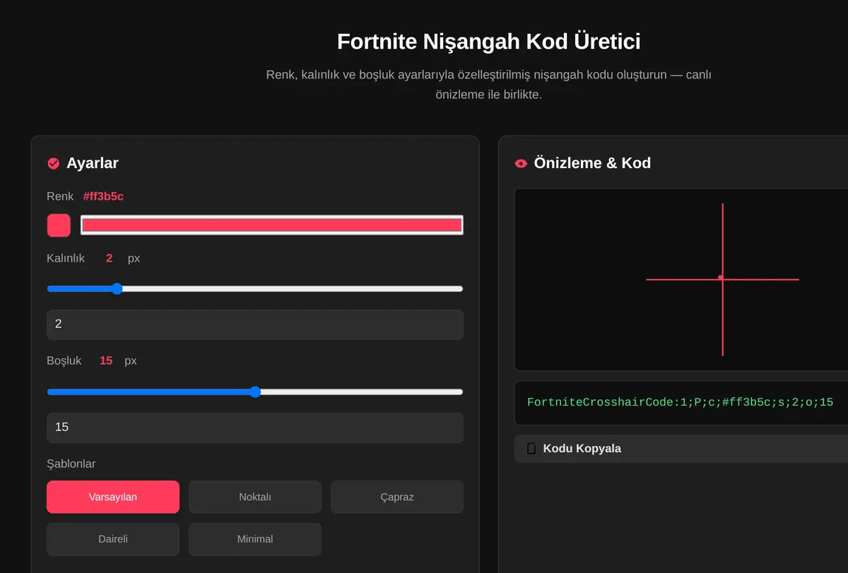Fortnite Nişangah Kod Üretici ekran görüntüsü