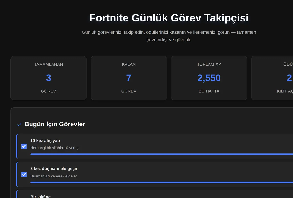 Fortnite Günlük Görev Takipçisi ekran görüntüsü