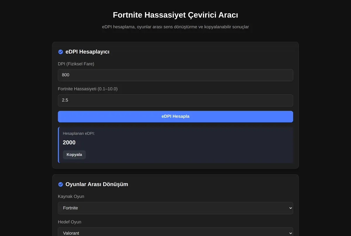 Fortnite Hassasiyet Çevirici Aracı ekran görüntüsü 2