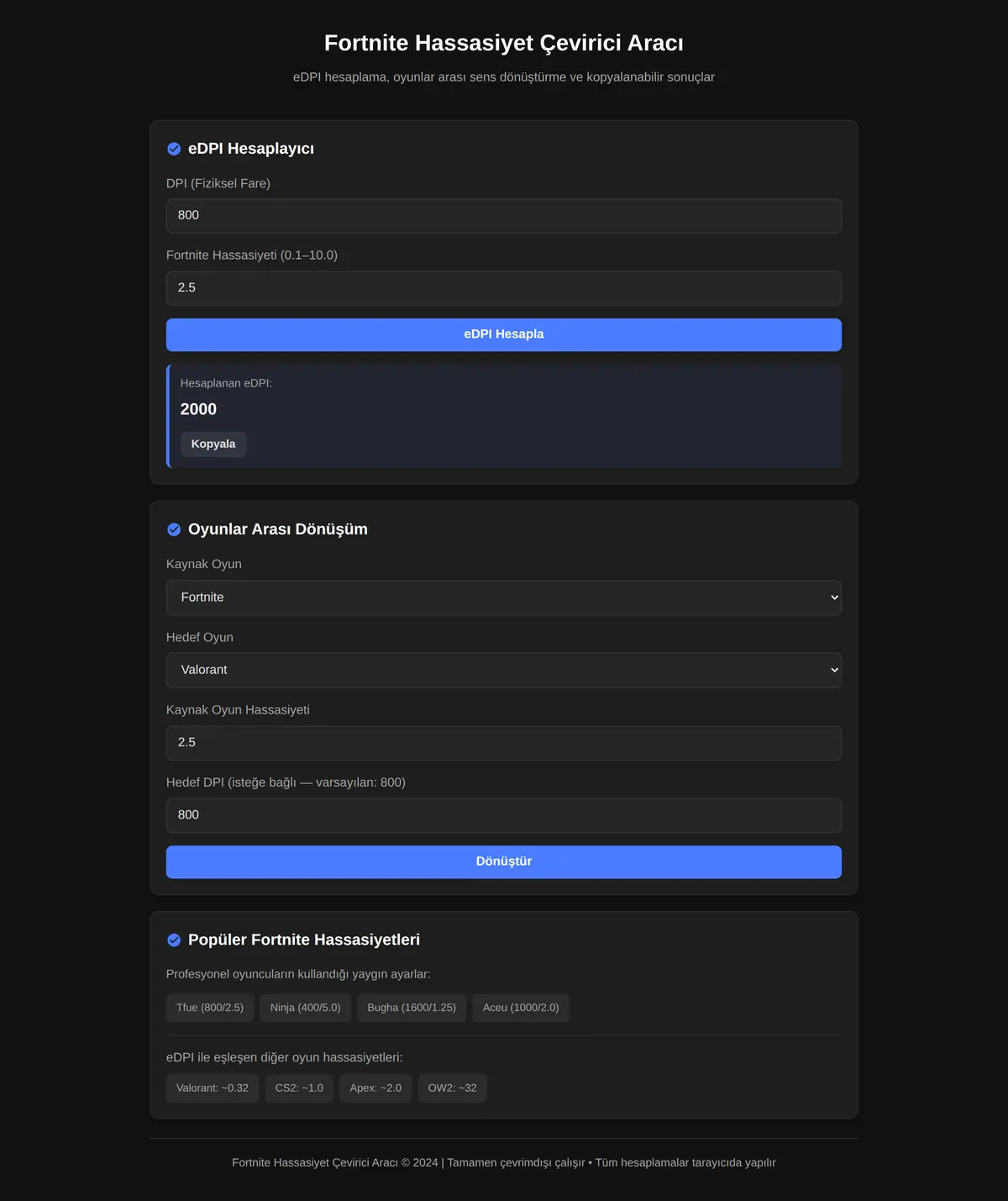 Fortnite Hassasiyet Çevirici Aracı ekran görüntüsü 3