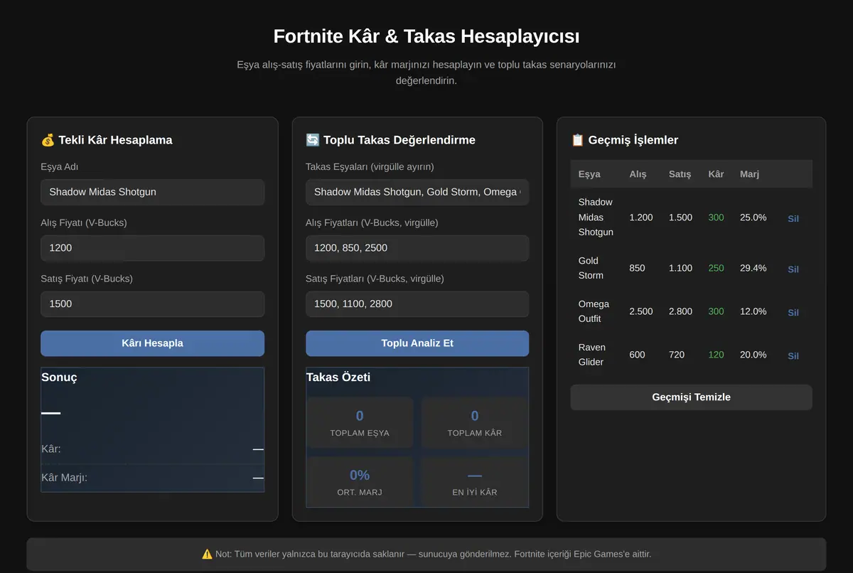 Fortnite Kâr & Takas Hesaplayıcısı ekran görüntüsü 2
