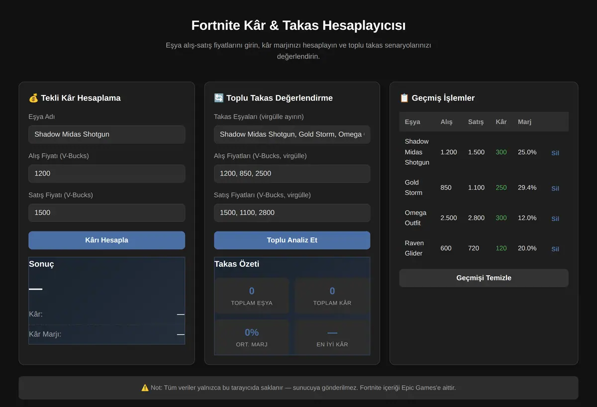 Fortnite Kâr & Takas Hesaplayıcısı ekran görüntüsü 3