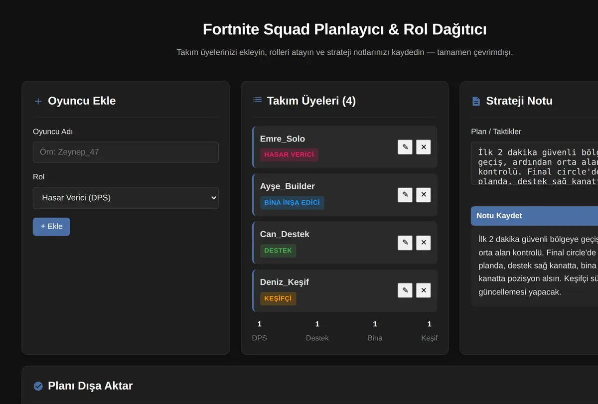 Fortnite Squad Planlayıcı & Rol Dağıtıcı ekran görüntüsü