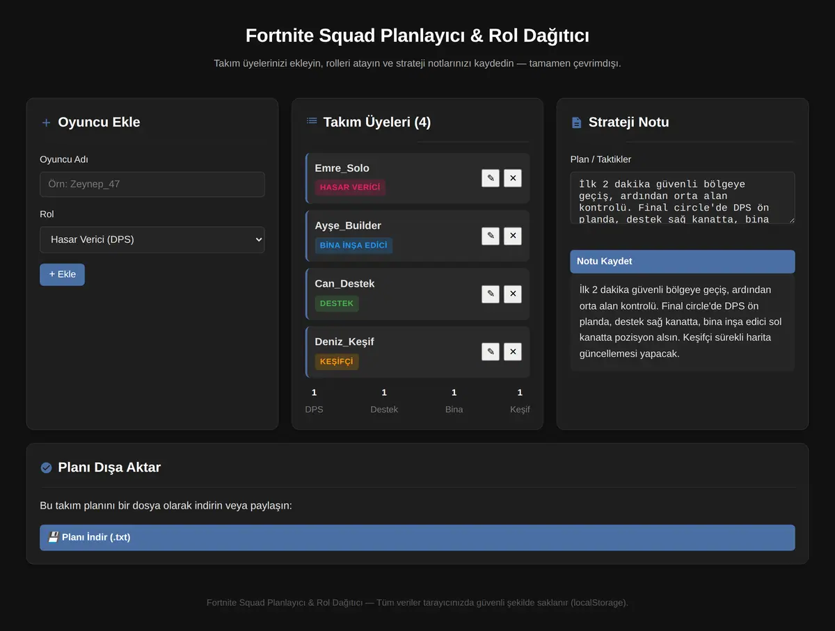 Fortnite Squad Planlayıcı & Rol Dağıtıcı ekran görüntüsü 3