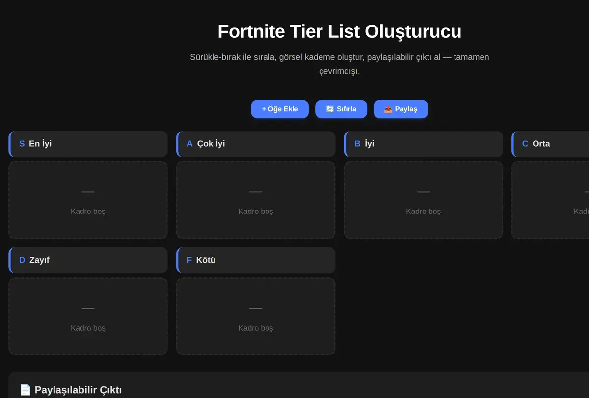 Fortnite Tier List Oluşturucu ekran görüntüsü