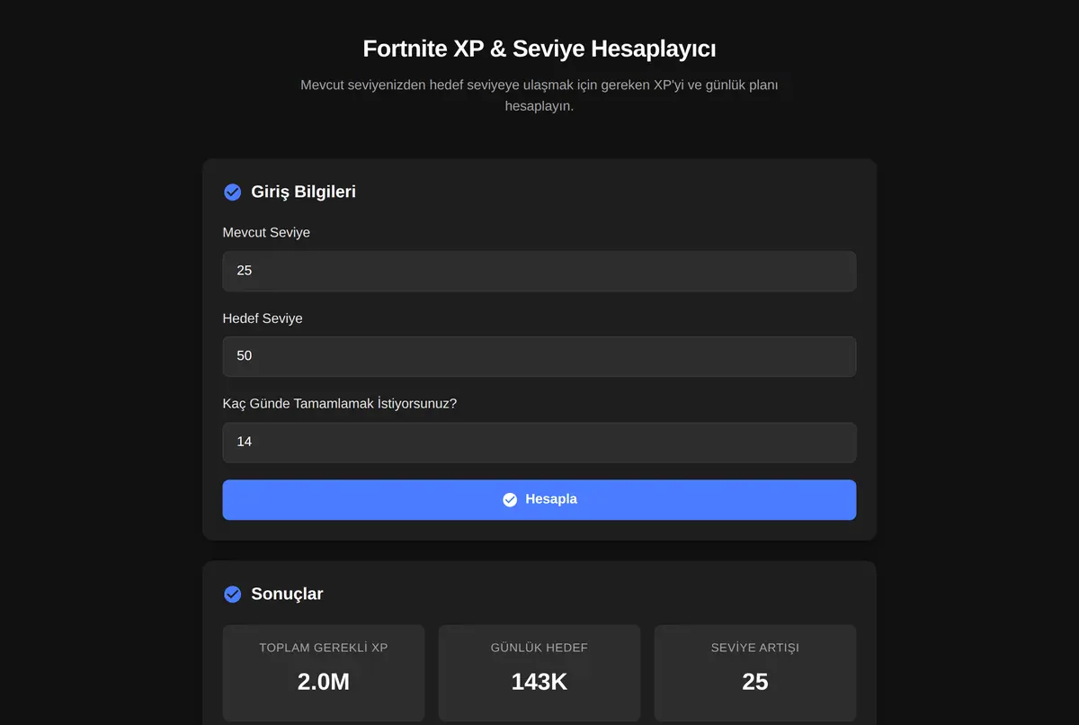 Fortnite XP & Seviye Hesaplayıcı ekran görüntüsü 2