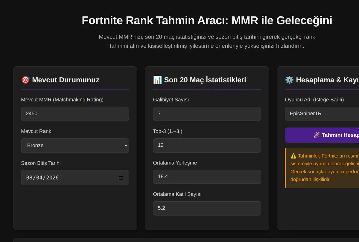 Fortnite Rank Tahmin Aracı: MMR ile Geleceğini ekran görüntüsü