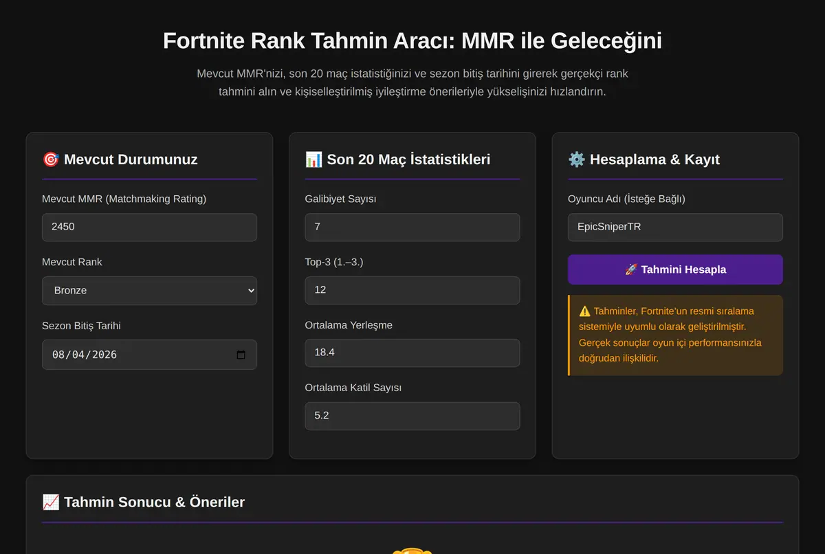 Fortnite Rank Tahmin Aracı: MMR ile Geleceğini ekran görüntüsü 2