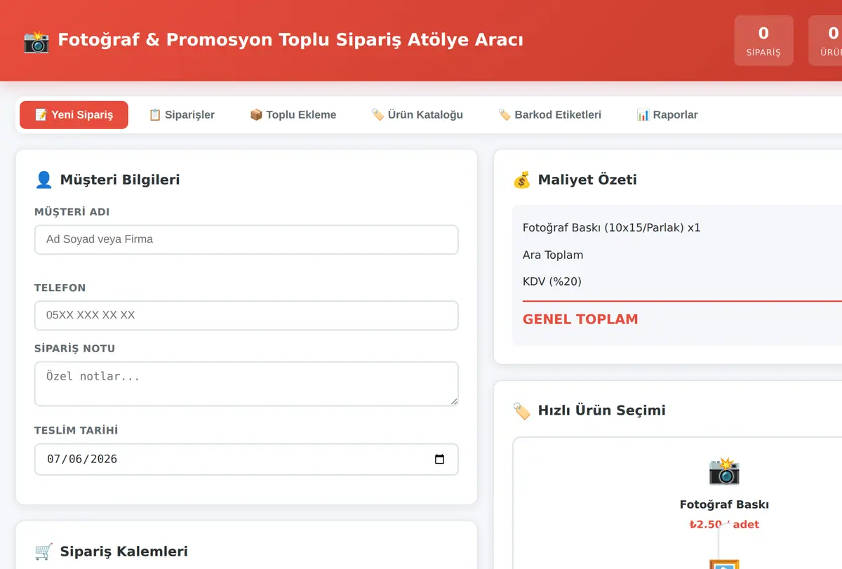 Fotoğraf & Promosyon Toplu Sipariş Atölye Aracı ekran görüntüsü