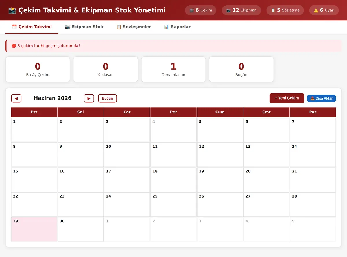 Çekim Takvimi & Ekipman Stok Yönetimi ekran görüntüsü 3