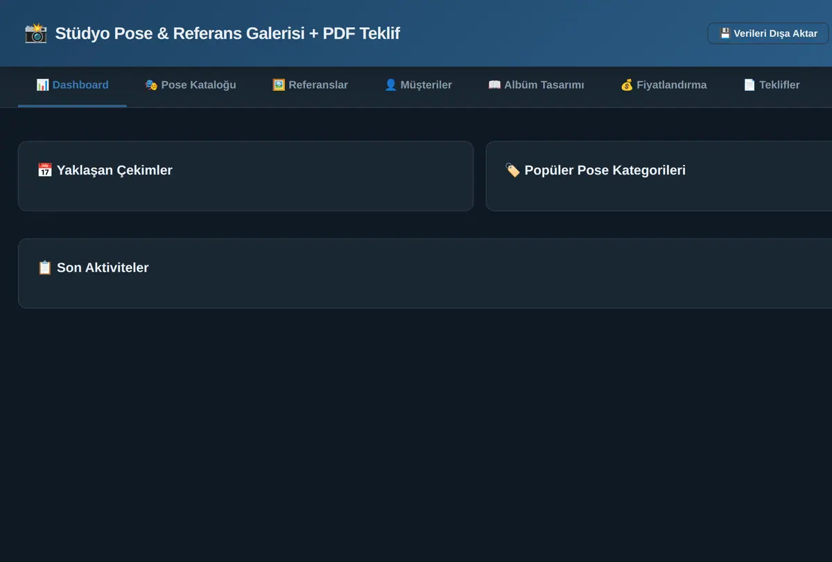 Stüdyo Pose & Referans Galerisi + PDF Teklif Oluşturucu ekran görüntüsü