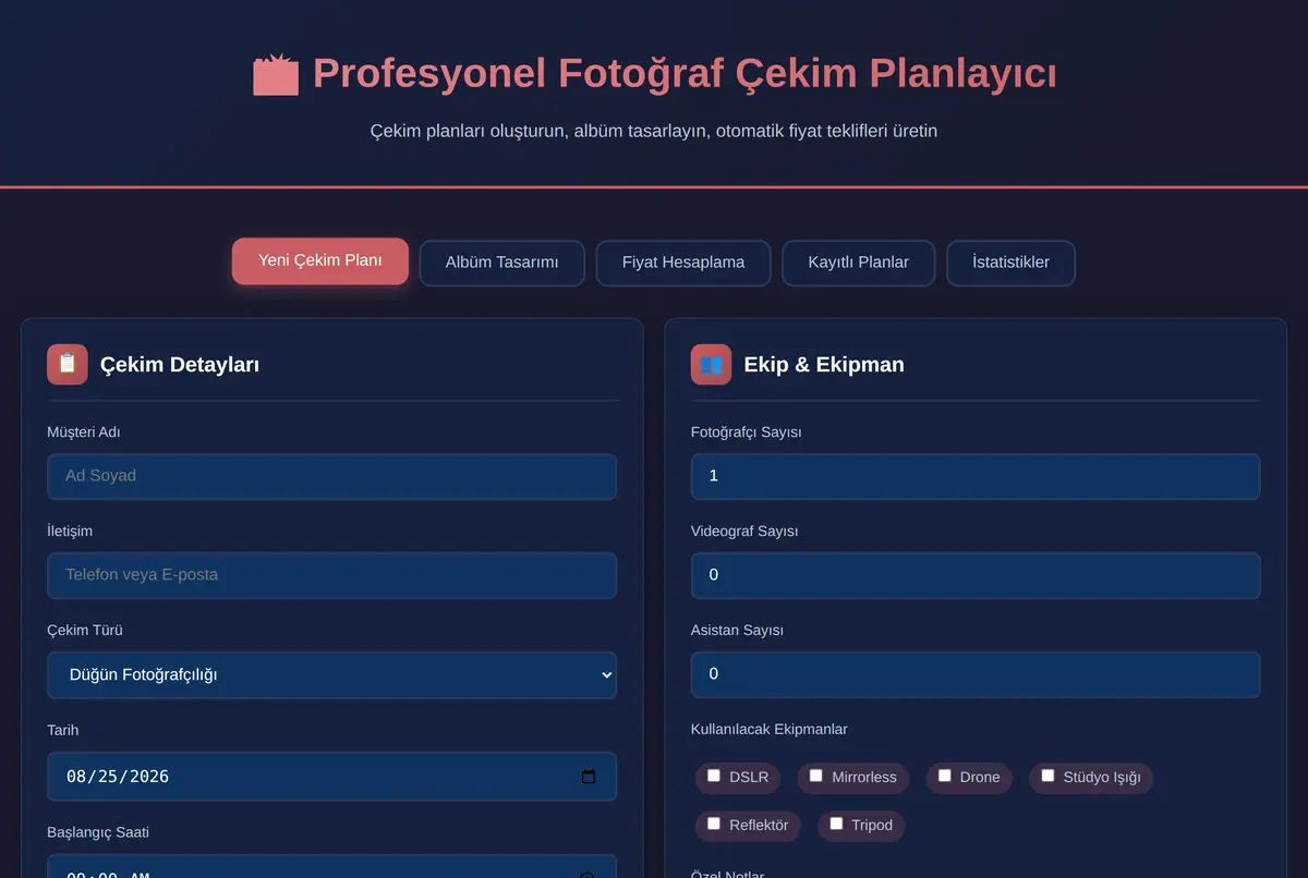 Profesyonel Fotoğraf Çekim Planlayıcı ekran görüntüsü 2