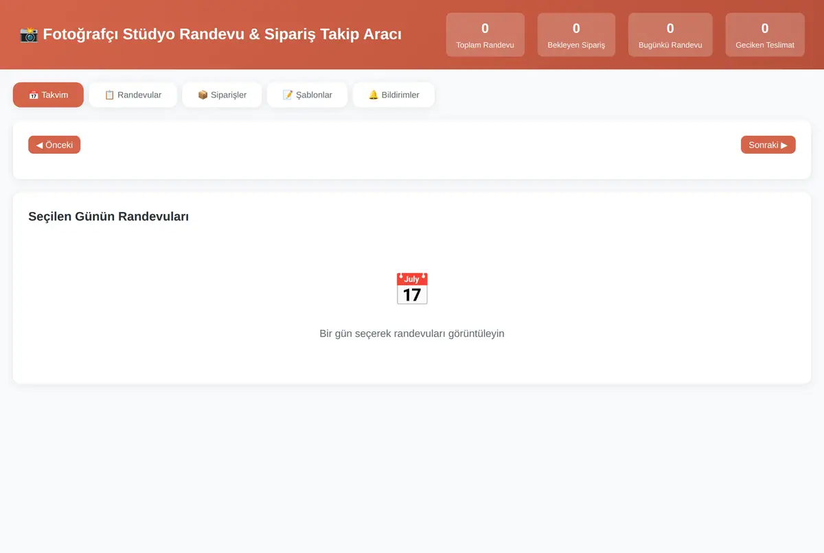 Fotoğrafçı Stüdyo Randevu & Sipariş Takip Aracı ekran görüntüsü 3