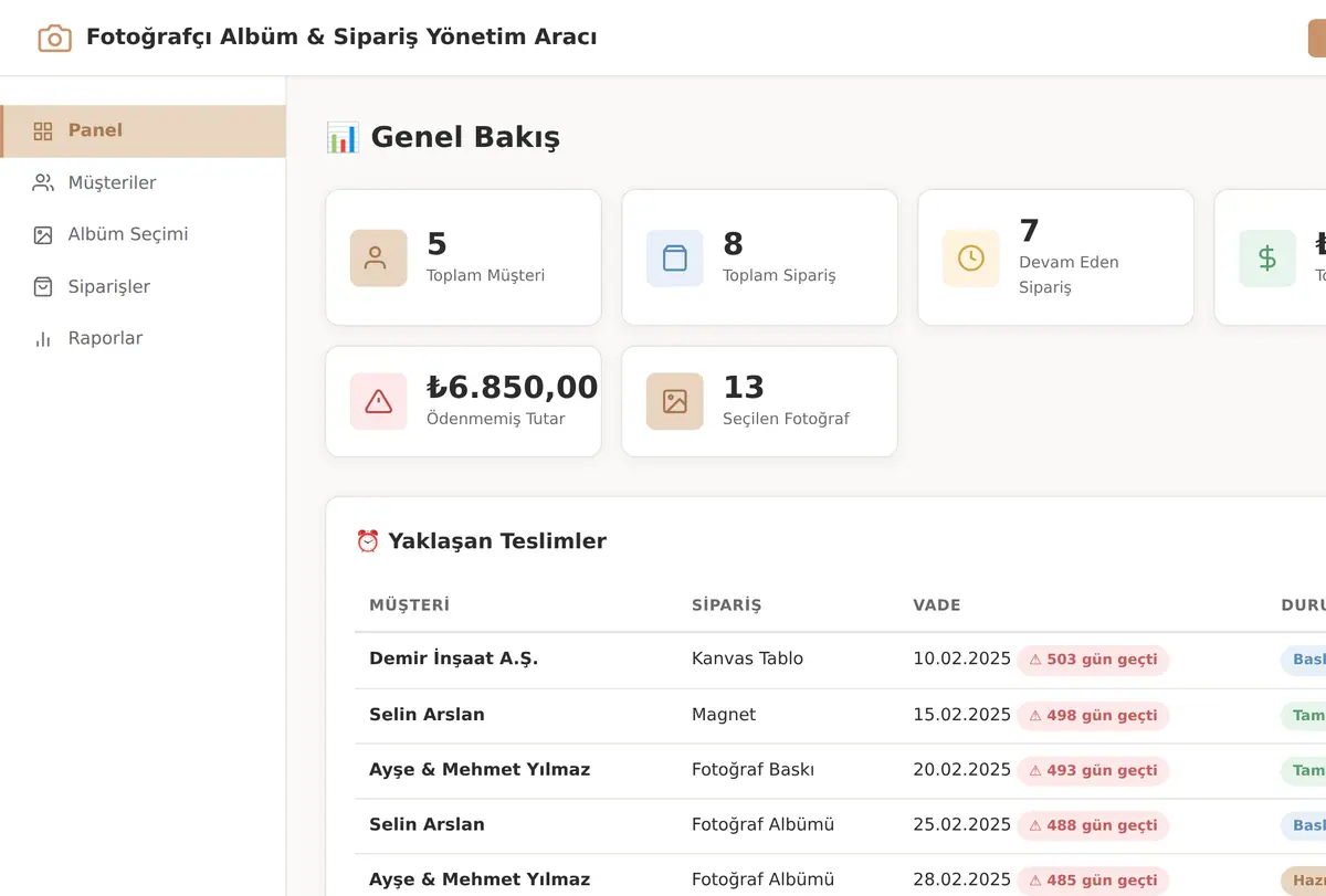 Fotoğrafçı Albüm & Sipariş Yönetim Aracı ekran görüntüsü
