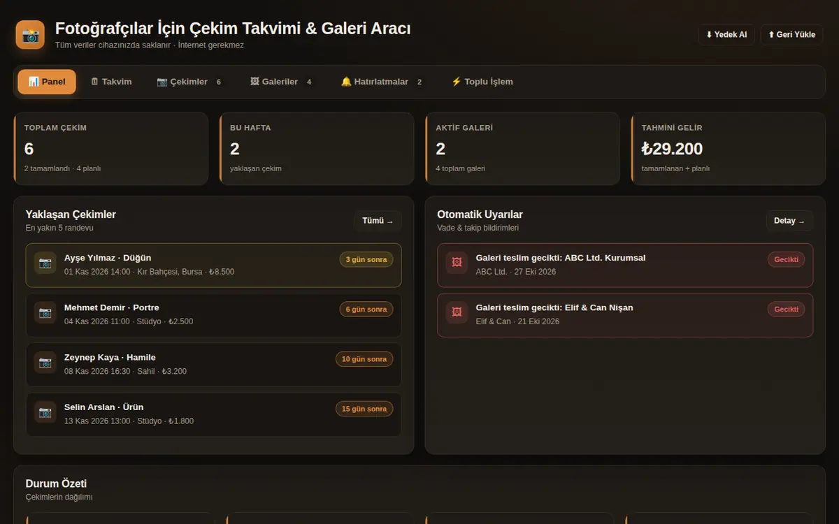 Fotoğrafçılar İçin Çekim Takvimi & Galeri Aracı ekran görüntüsü