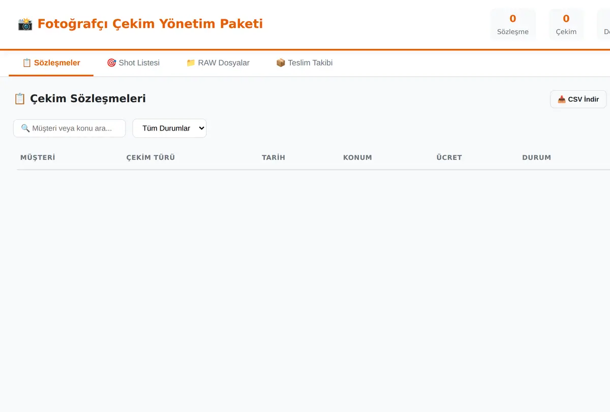 Fotoğrafçı Çekim Yönetim Paketi ekran görüntüsü