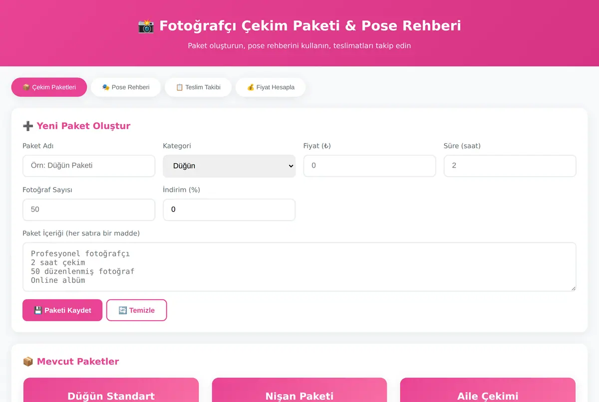Fotoğrafçı Çekim Paketi & Pose Rehberi ekran görüntüsü 2