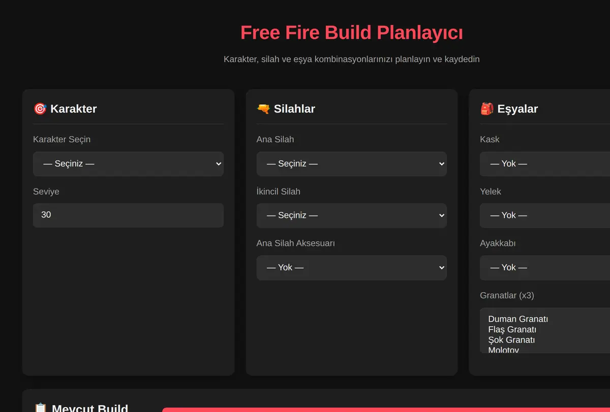 Free Fire Build Planlayıcı ekran görüntüsü