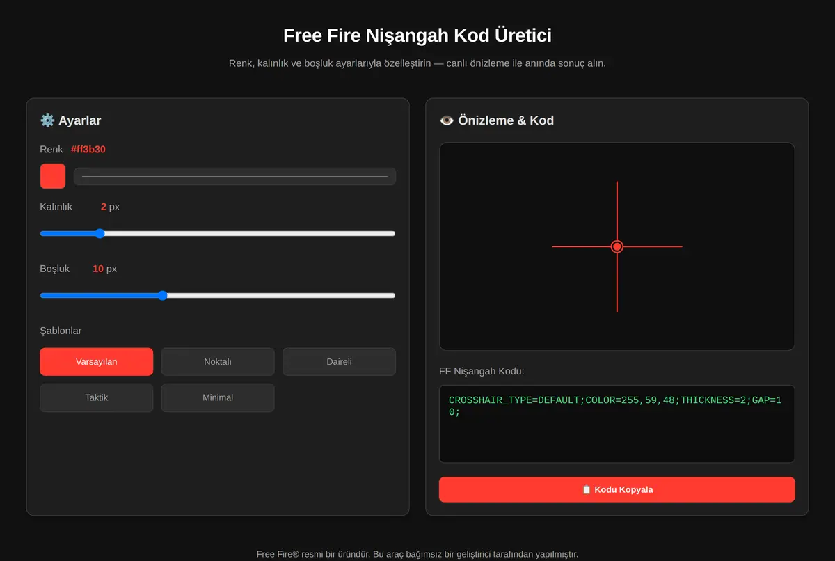 Free Fire Nişangah Kod Üretici ekran görüntüsü 2