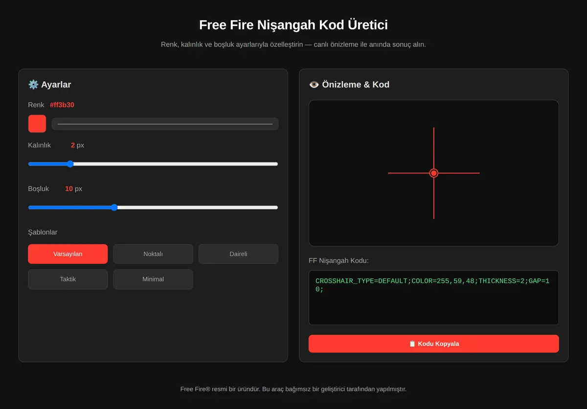 Free Fire Nişangah Kod Üretici ekran görüntüsü 3