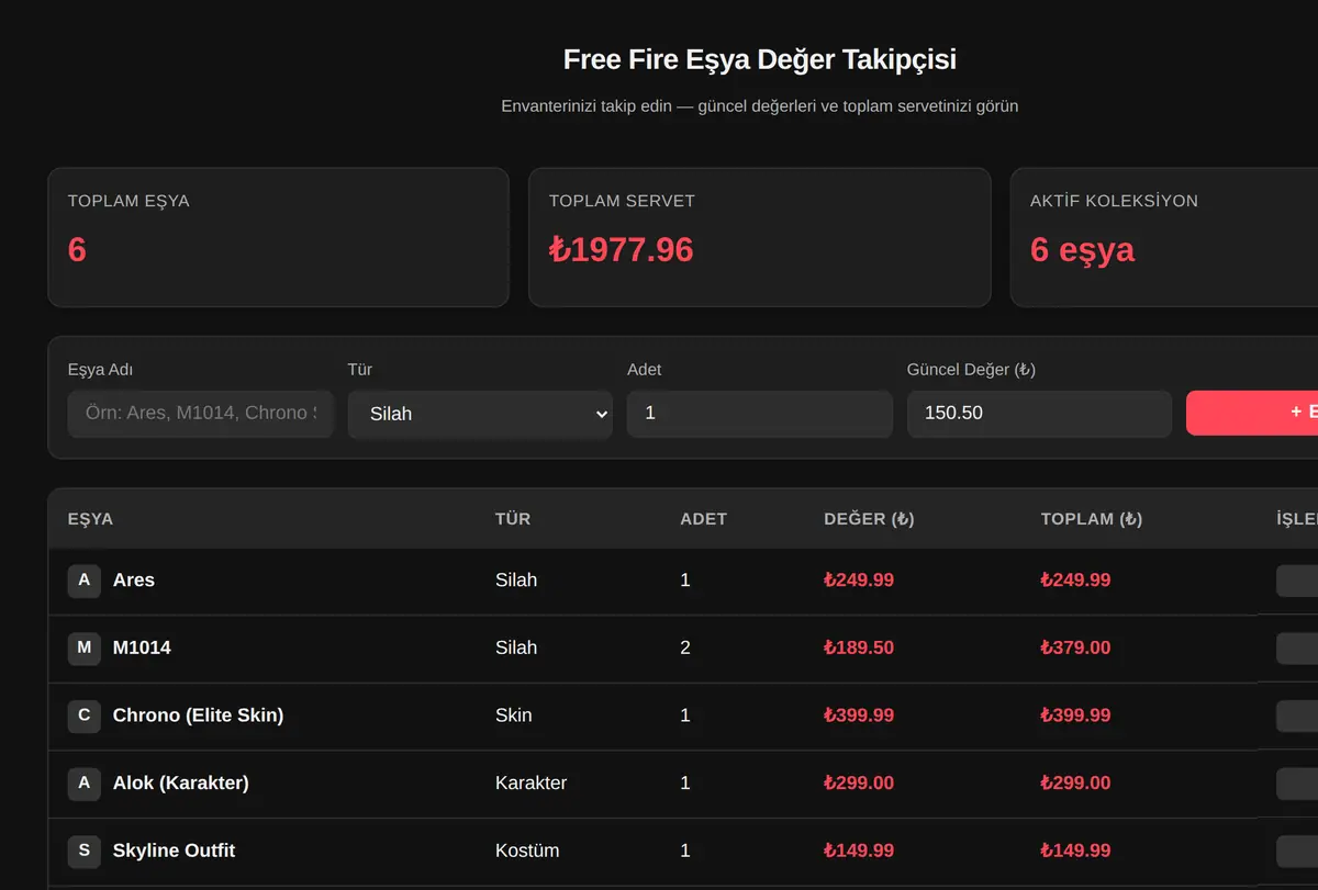 Free Fire Eşya Değer Takipçisi ekran görüntüsü