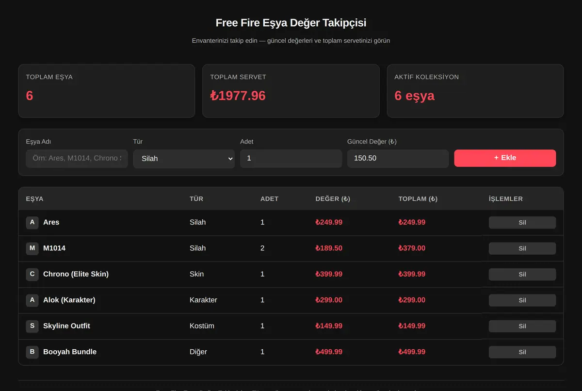 Free Fire Eşya Değer Takipçisi ekran görüntüsü 2