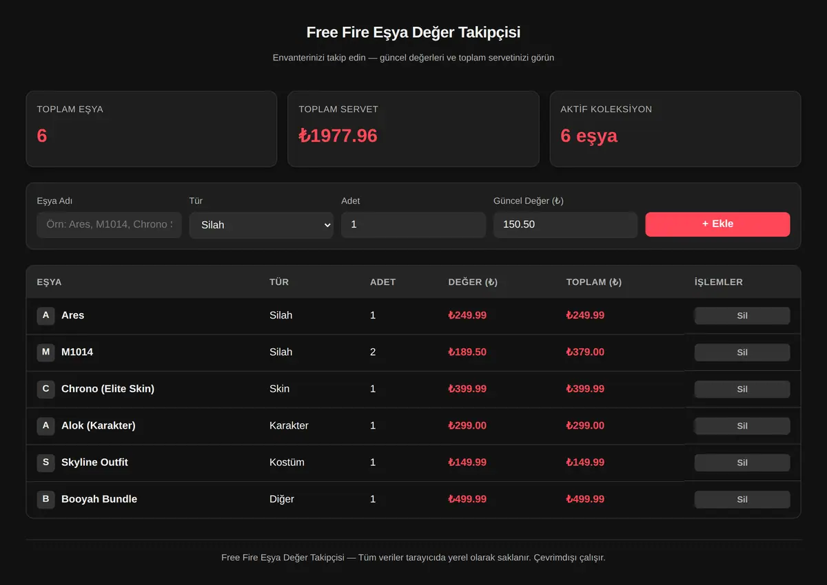 Free Fire Eşya Değer Takipçisi ekran görüntüsü 3