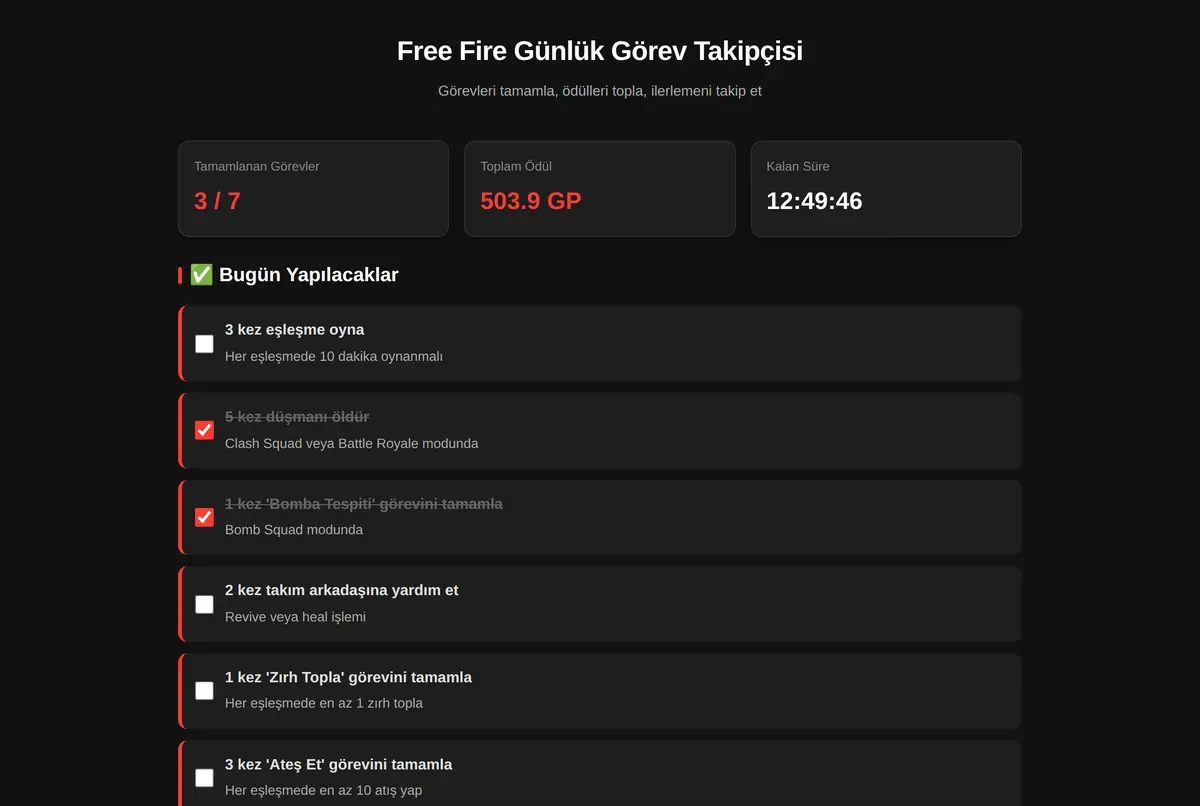 Free Fire Günlük Görev Takipçisi ekran görüntüsü 2