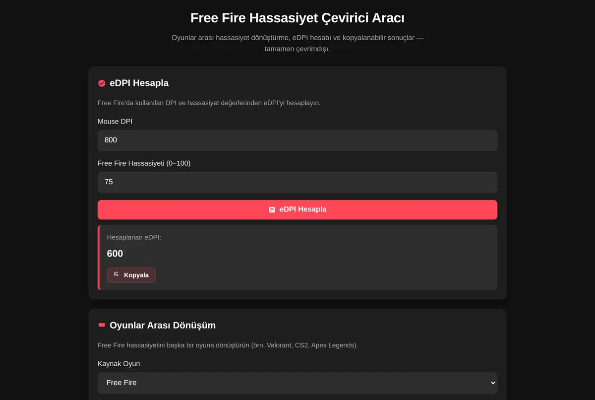 Free Fire Hassasiyet Çevirici Aracı ekran görüntüsü 2