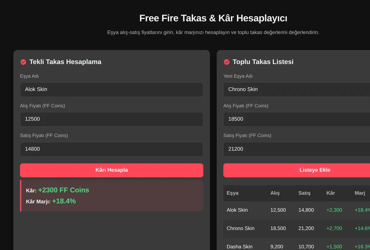 Free Fire Takas & Kâr Hesaplayıcı ekran görüntüsü