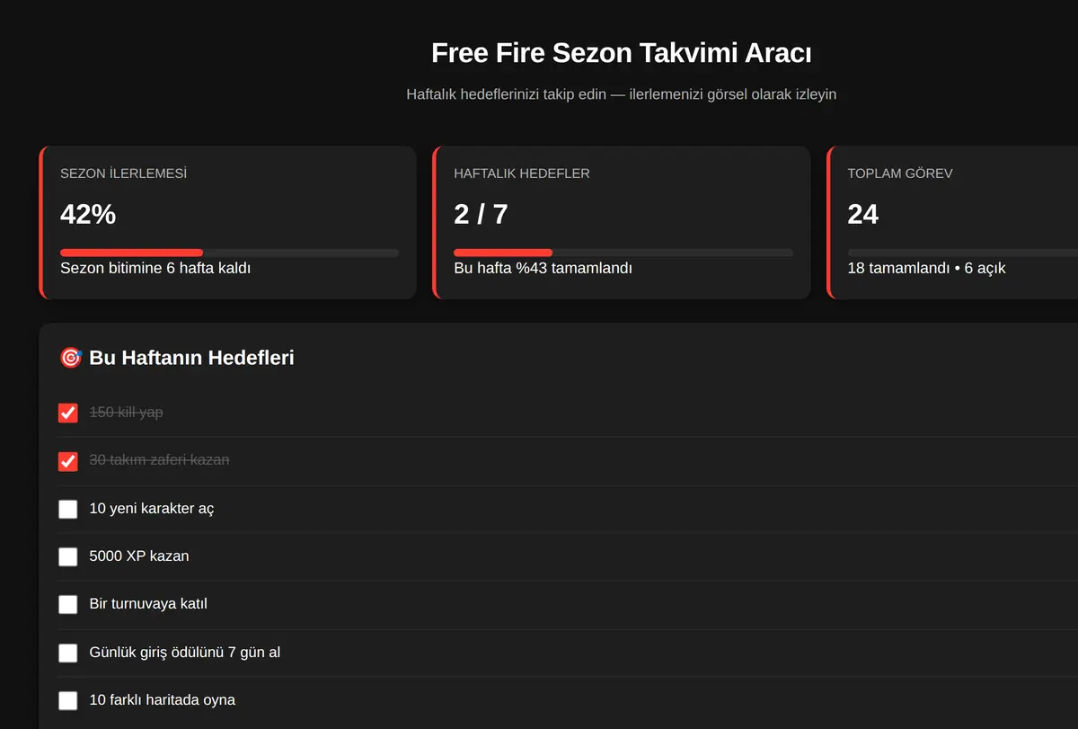 Free Fire Sezon Takvimi Aracı ekran görüntüsü