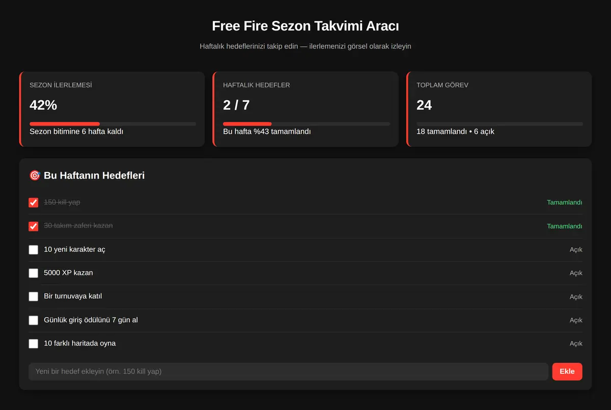 Free Fire Sezon Takvimi Aracı ekran görüntüsü 2