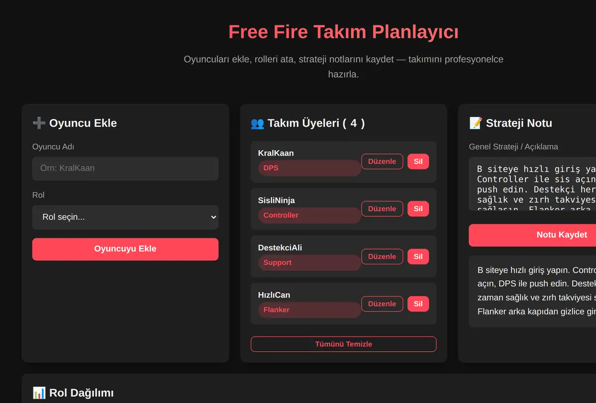 Free Fire Takım Planlayıcı ekran görüntüsü