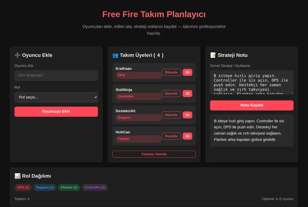 Free Fire Takım Planlayıcı ekran görüntüsü 2