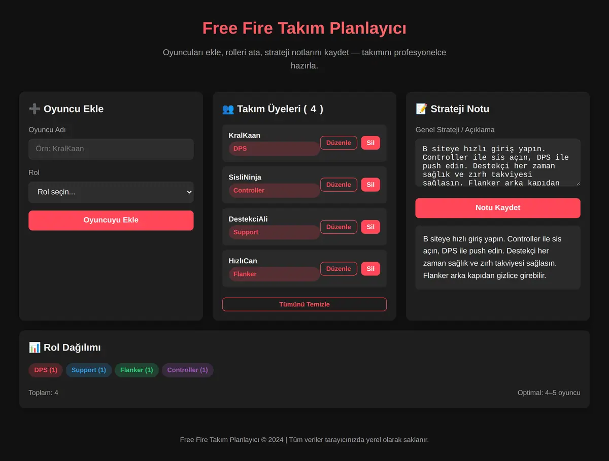 Free Fire Takım Planlayıcı ekran görüntüsü 3