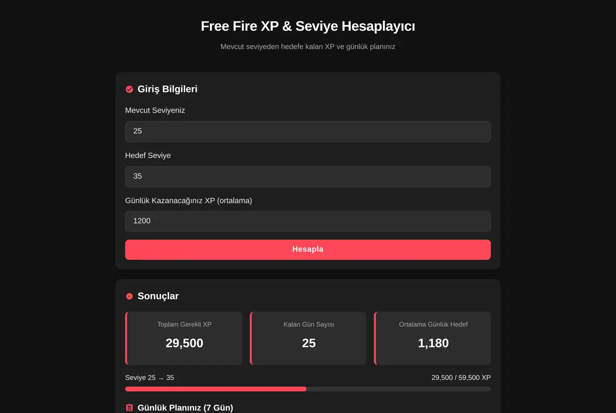Free Fire XP & Seviye Hesaplayıcı ekran görüntüsü 2