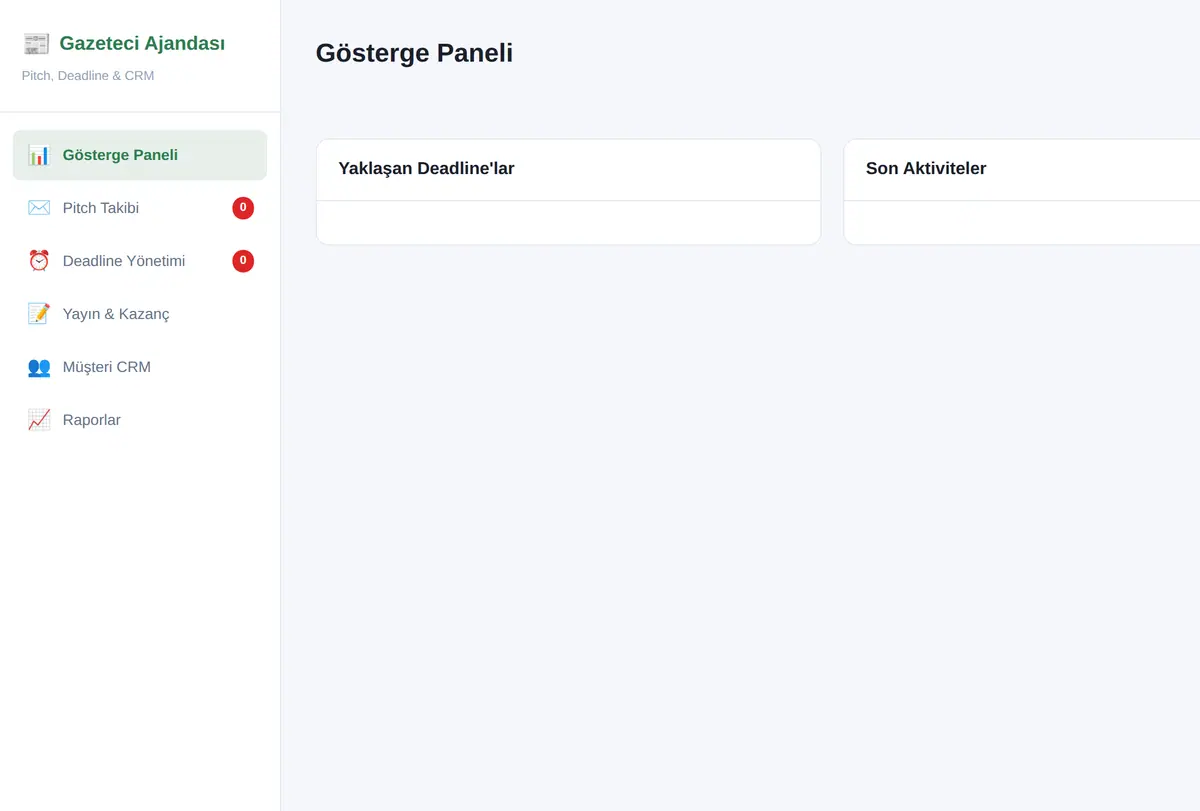 Gazeteci Ajandası - Pitch, Deadline & CRM ekran görüntüsü