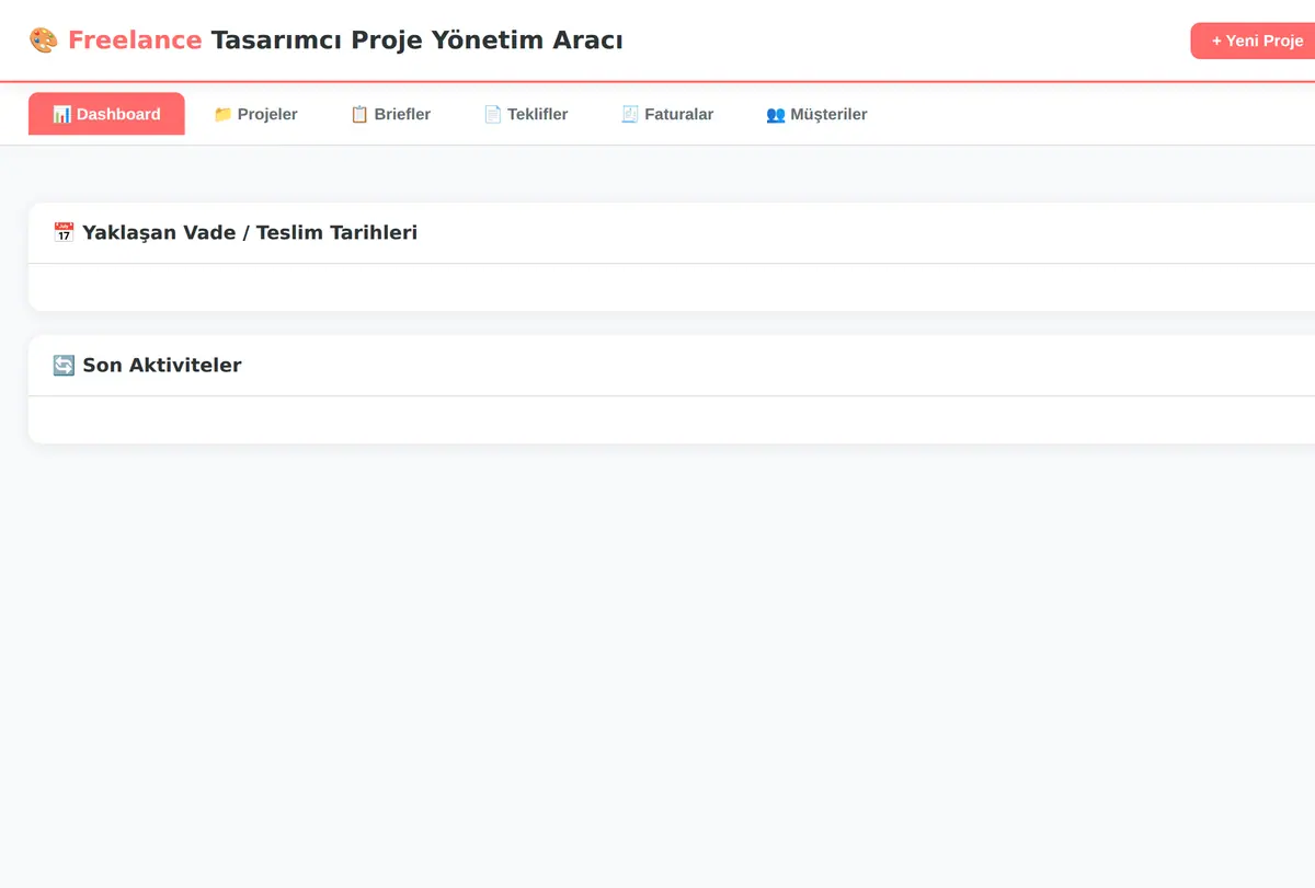 Freelance Tasarımcı Proje Yönetim Aracı ekran görüntüsü