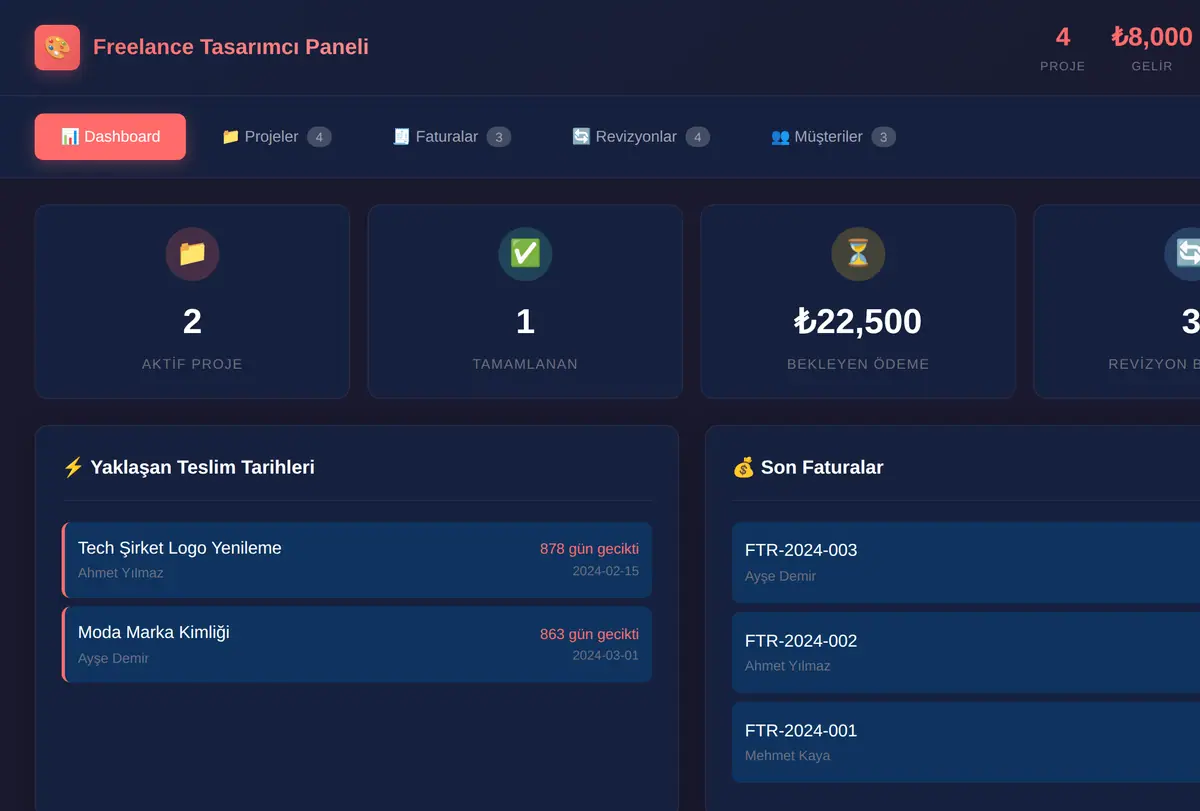 Freelance Grafik Tasarımcılar İçin Proje Yönetimi ekran görüntüsü