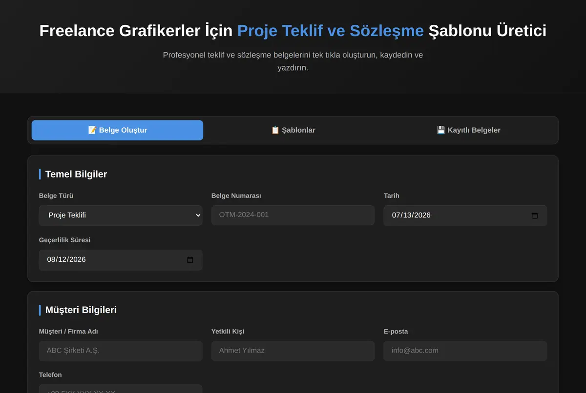 Freelance Grafikerler İçin Proje Teklif ve Sözleşme Şablonu Üretici ekran görüntüsü 2
