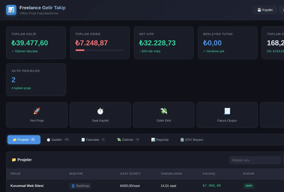 Freelance Gelir Takip Aracı - Offline Proje Fat ekran görüntüsü