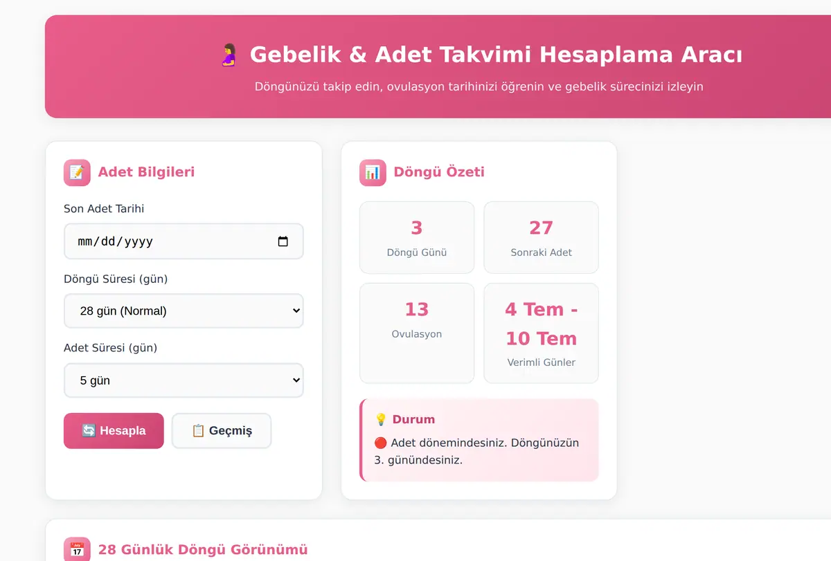 Gebelik & Adet Takvimi Hesaplama Aracı ekran görüntüsü